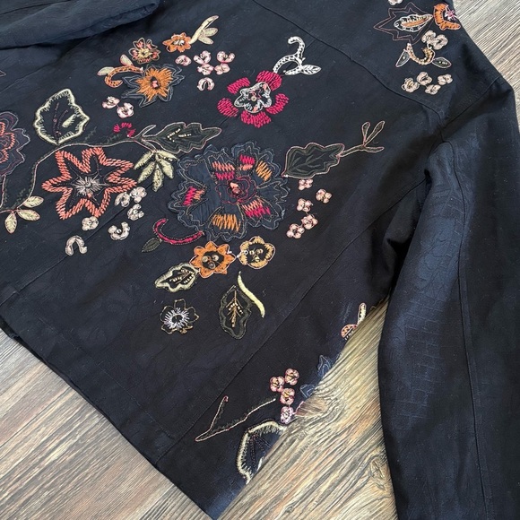 VTG Laura Ashley Black Embroidered Beaded Floral Button Front Jacket Blazer Lg - Picture 10 of 10